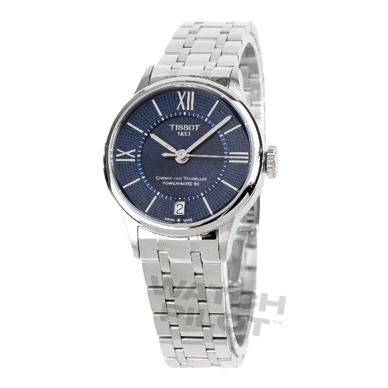 Men's Swiss Office Wear Edition-Tissot Chemin Des Tourelles Powermatic 80 Ladies Blue Grey Watch T0992071104800