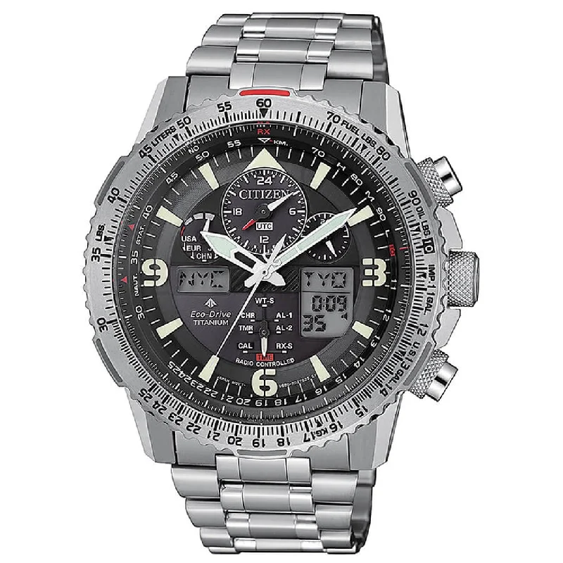 Men's Water Resistant Radio Watches-Orologio Citizen JY8100-80E Pilot Skyhawk Super Titanium