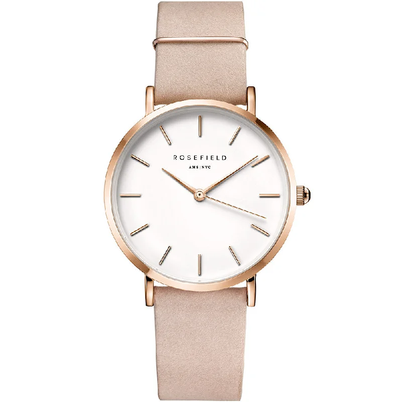 Women's Casual Wear Dress Watches-Rosefield WSPR-W73 West Village Rose Gold Pink Leather Ladies Watch