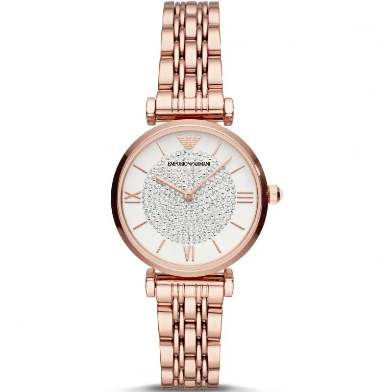 Men's Business Meeting Design Dress Watches-Emporio Armani AR11244 Ladies Rose Gold Glitz Watch