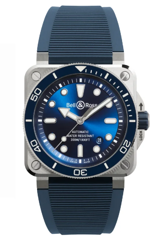 Men's Spring Dress Watches-Bell & Ross BR03 Diver 42mm BR03A-D-BLU-ST/SRB