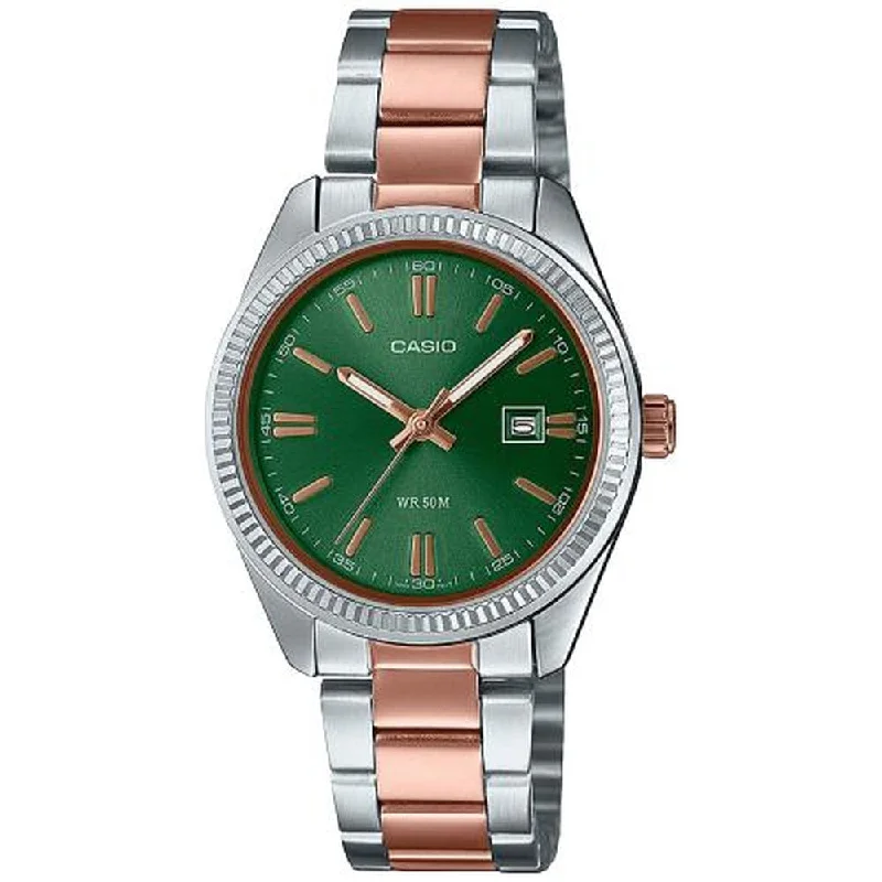 Women's Limited Edition Style Mechanical Watches-Orologio Casio LTP-1302PRG-3AVEF bicolore quadrante verde