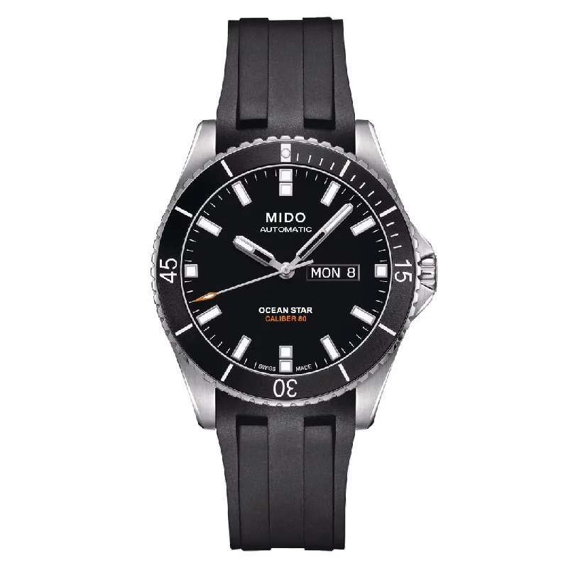 Men's Tonneau Case Sports Watches-Orologio Mido Ocean Star 200 quadrante nero cinturino gomma