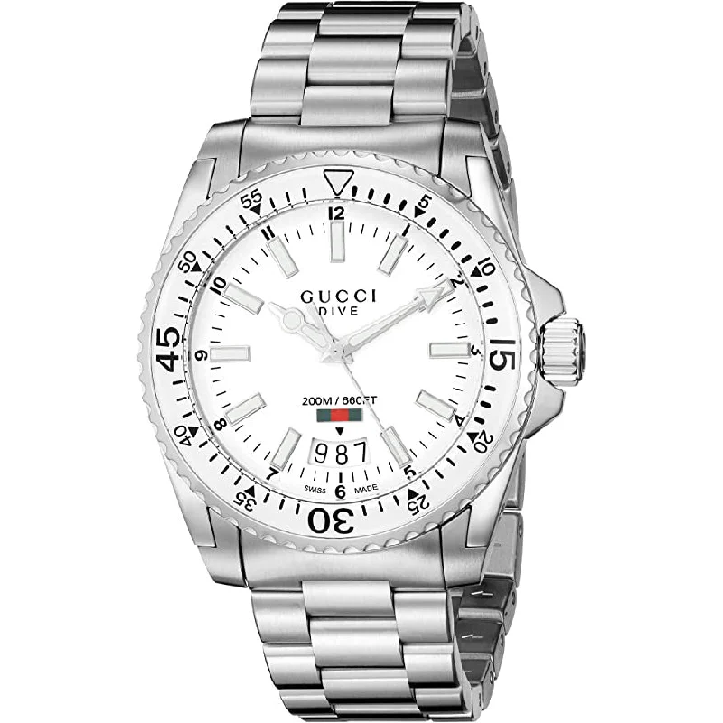Men's Dive Watches with Date -Gucci YA136302 Men's Dive Silver Watch