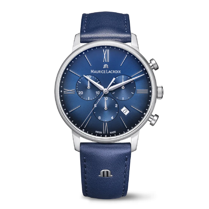 Men's Swiss High-End Edition-Maurice Lacroix Men's Blue Eliros Chronograph Watch EL1098-SS001-410-4