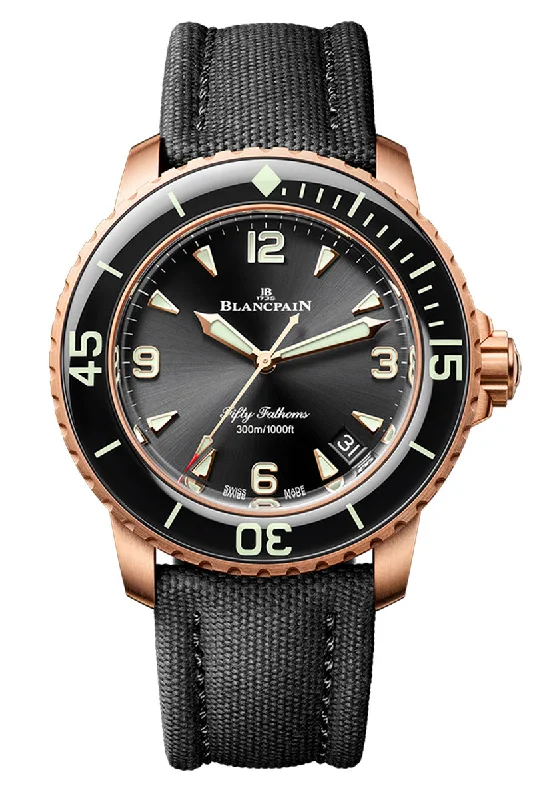 Men's Thin Case Style Dress Watches-Blancpain Fifty Fathoms Automatic Red Gold 42mm 5010 36B30 B52A