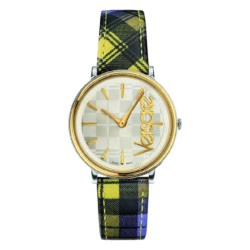 Men's Swiss Smart Edition-Versace Ladies Watch V-Circle The Clans Edition Yellow Plaid Two-Tone VE8100118