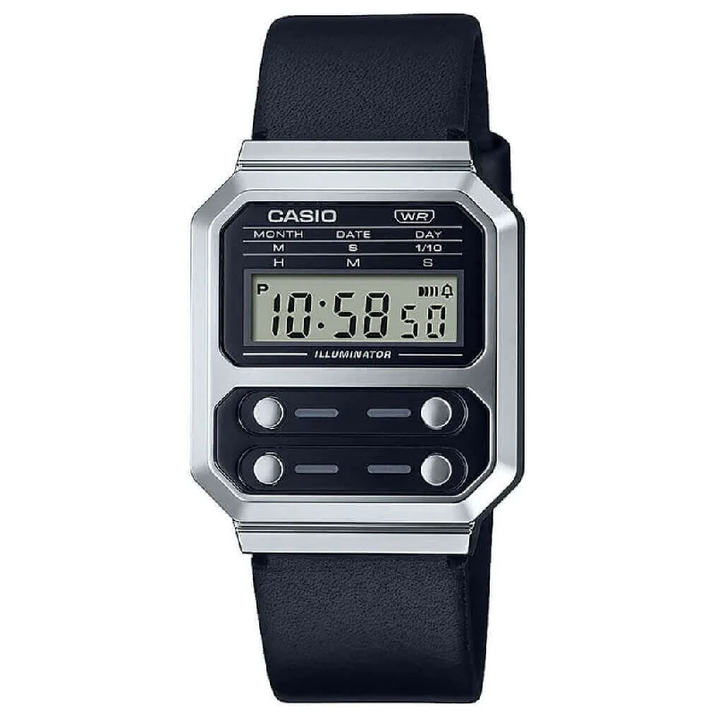 Unisex Anniversary Design Watches-Casio Vintage Unisex Black Watch A100WEL-1AEF