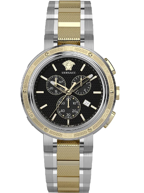 Men's Swiss New Year's Eve Edition-Versace Men's Watch V-Extreme Pro 46mm Black Two-Tone Bracelet VE2H00421