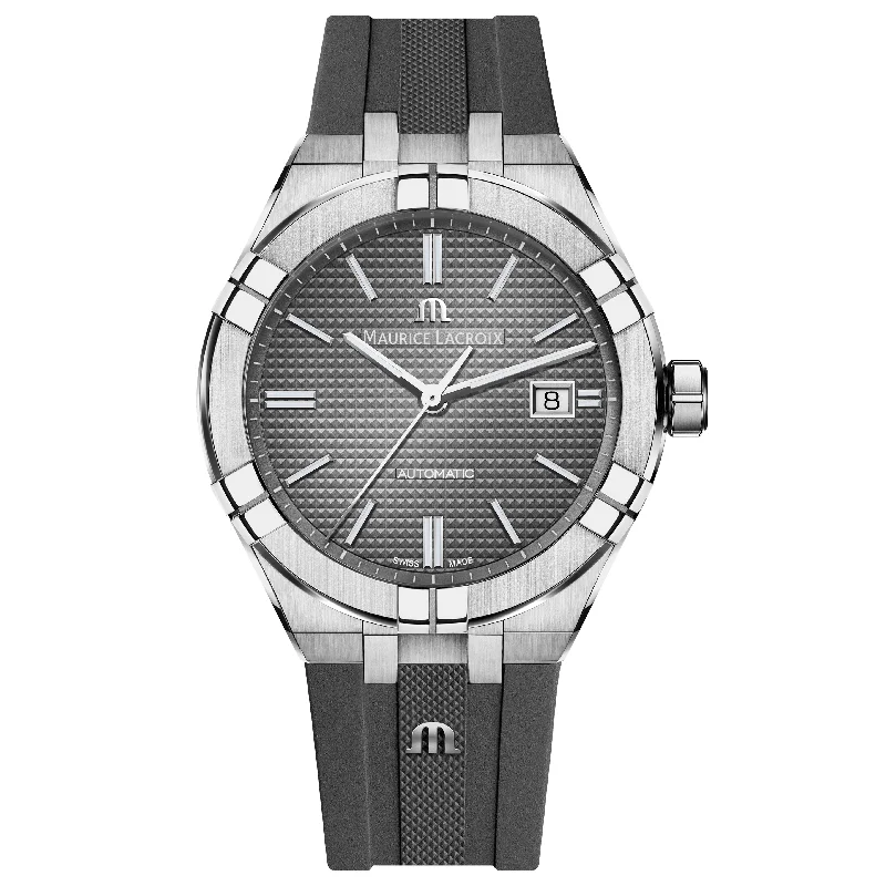 Men's Quartz Swiss Watches-Maurice Lacroix Men's Grey Aikon Automatic Rubber Watch AI6008-SS000-230-2 Men's Quartz Swiss Watches-Maurice Lacroix Men's Grey Aikon Automatic Rubber Watch AI6008-SS000-230-2