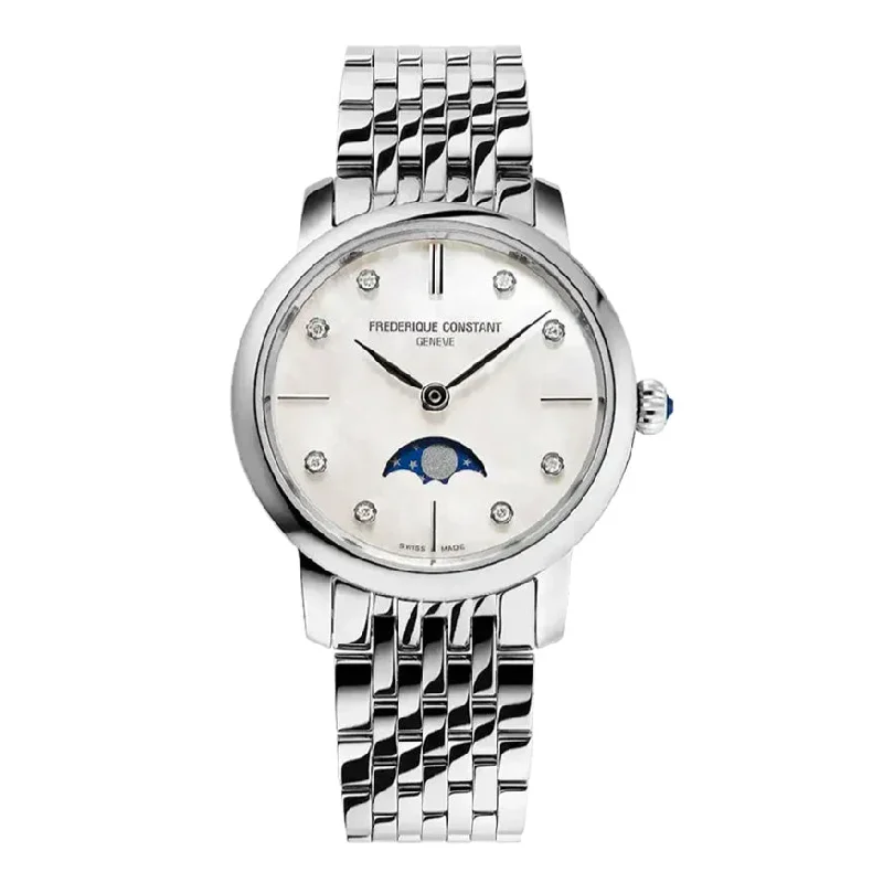Men's Swiss Formal Event Edition-Frederique Constant Ladies Watch Slimline Moon Phase White Diamond FC-206MPWD1S6B