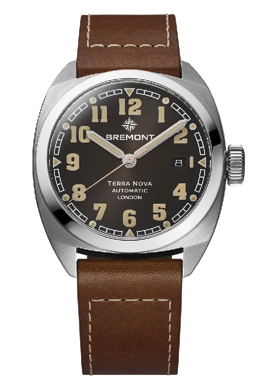 Men's Hand-Wound Design Dress Watches-Bremont Terra Nova 40.5mm Date TN40-DT-SS-BK-L-S