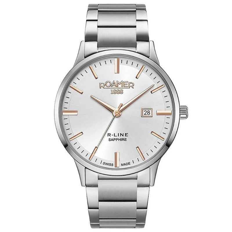 Men's Party Wear Design Men's Watches-Roamer Men's Silver R-Line Classic Roamer Watch 718833 41 15 70