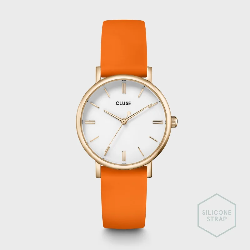 Women's Casual Wear Style Mechanical Watches-Pavane Petite Watch Silicone, Orange, Gold Colour