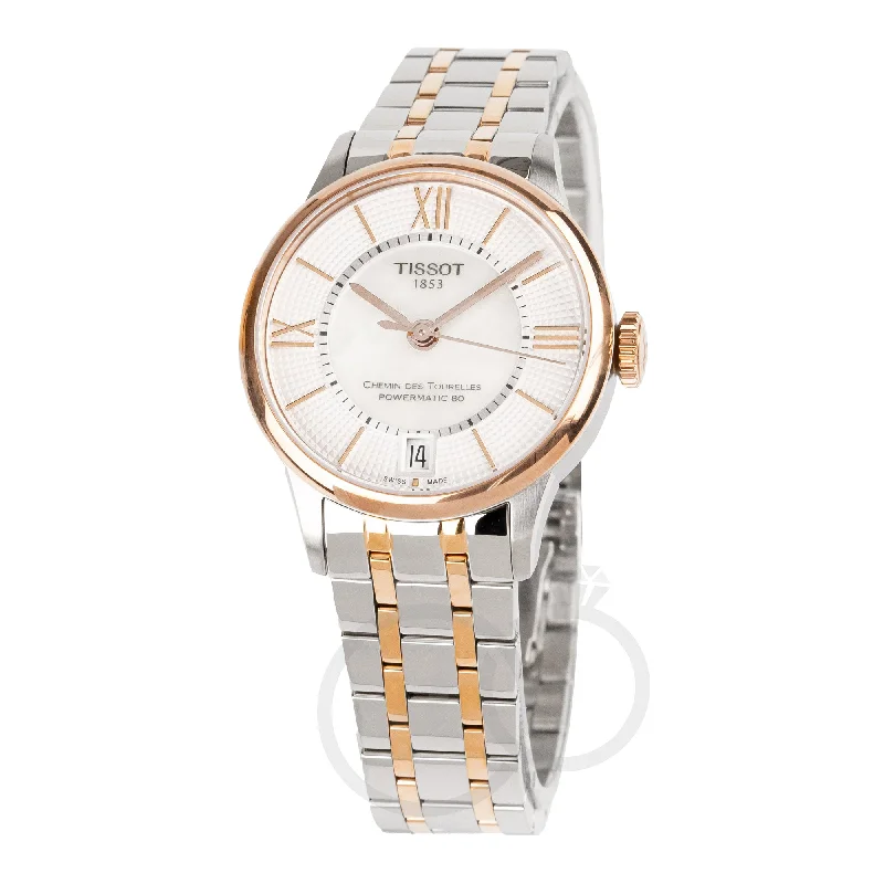 Men's Swiss Formal Event Edition-Tissot Chemin Des Tourelles Powermatic 80 Ladies White Rose Gold Watch T0992072211801