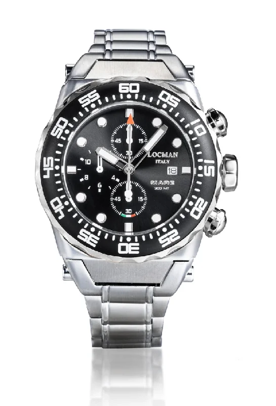 Men's Smart Style Sports Watches-Orologio Locman Mare crono 300mt nero acciaio 0560A01A-00BKNKB0