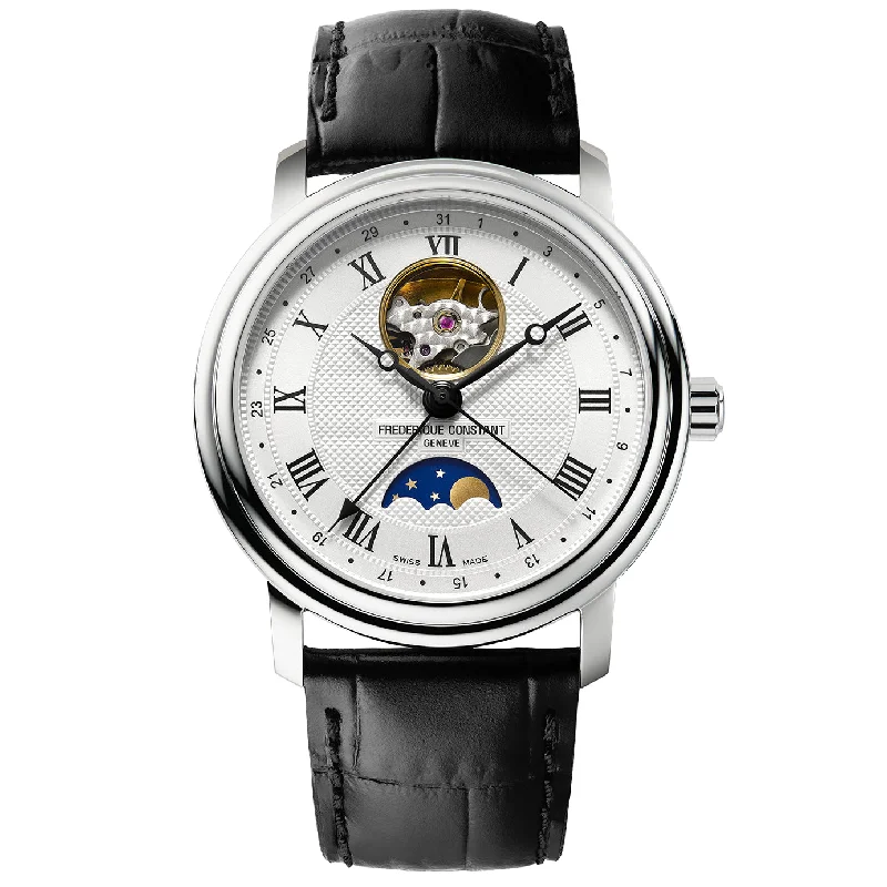 Men's Hand-Wound Style Men's Watches-Frederique Constant Men’s Classics Heart Beat Moonphase Black Watch  FC-335MC4P6