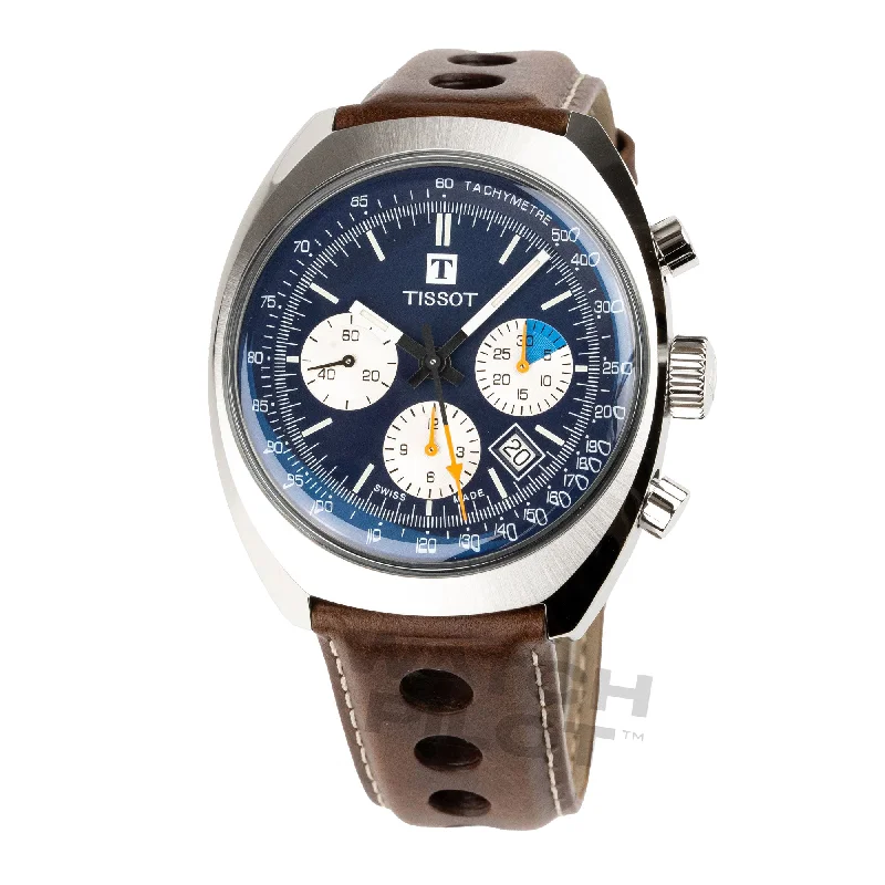 Men's Swiss Christmas Gift Edition-Tissot Men's Watch T-Heritage 1973 Chronograph 43mm Blue Brown T1244271604100 Men's Swiss Christmas Gift Edition-Tissot Men's Watch T-Heritage 1973 Chronograph 43mm Blue Brown T1244271604100