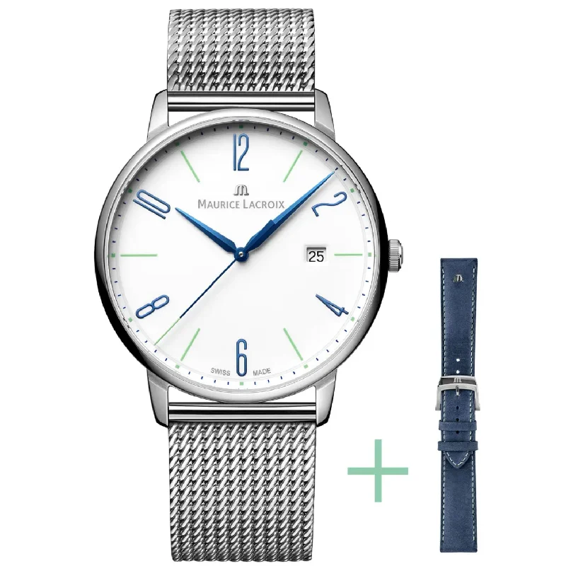 Men's Swiss Everyday Wear Edition-Maurice Lacroix Men's White Eliros Date Quartz Mesh Watch EL1118-SS00E-120-C Men's Swiss Everyday Wear Edition-Maurice Lacroix Men's White Eliros Date Quartz Mesh Watch EL1118-SS00E-120-C