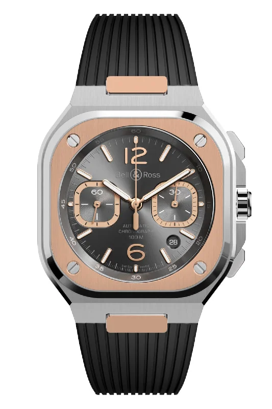 Men's Italian Made Design Dress Watches-Bell & Ross BR05 Chrono Grey Steel & Gold BR05C-RTH-STPG/SRB