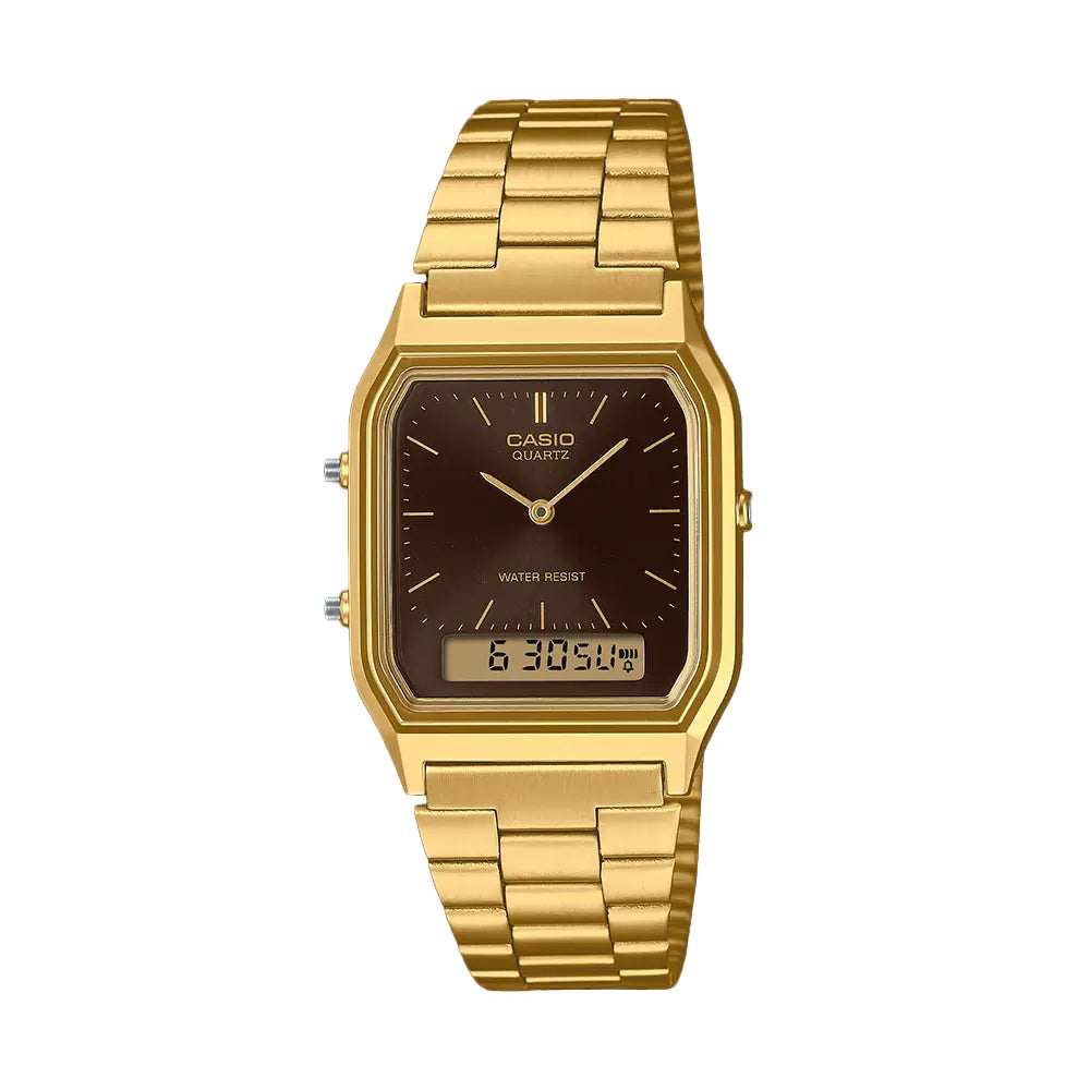 Unisex Tactical Watches-Casio Watch Vintage Retro Dual Time Gold AQ-230GA-5AMQYDF