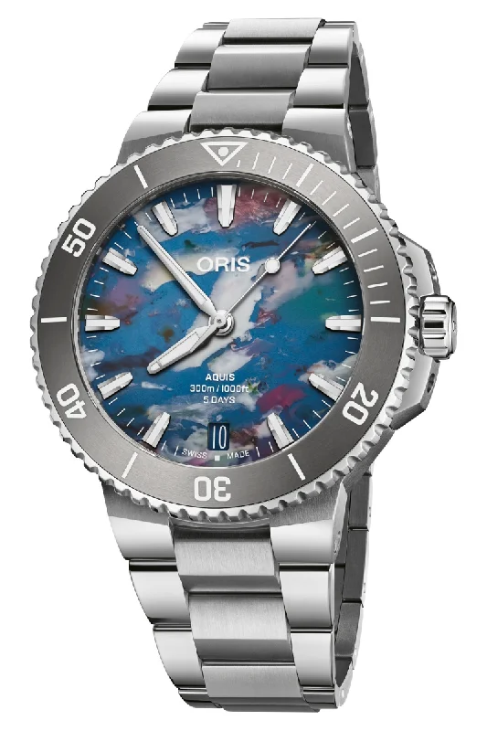Men's Mechanical Dress Watches-Oris Aquis Date Upcycle 43.5mm Calibre 400 01 400 7790 4150-07 8 23 02PEB