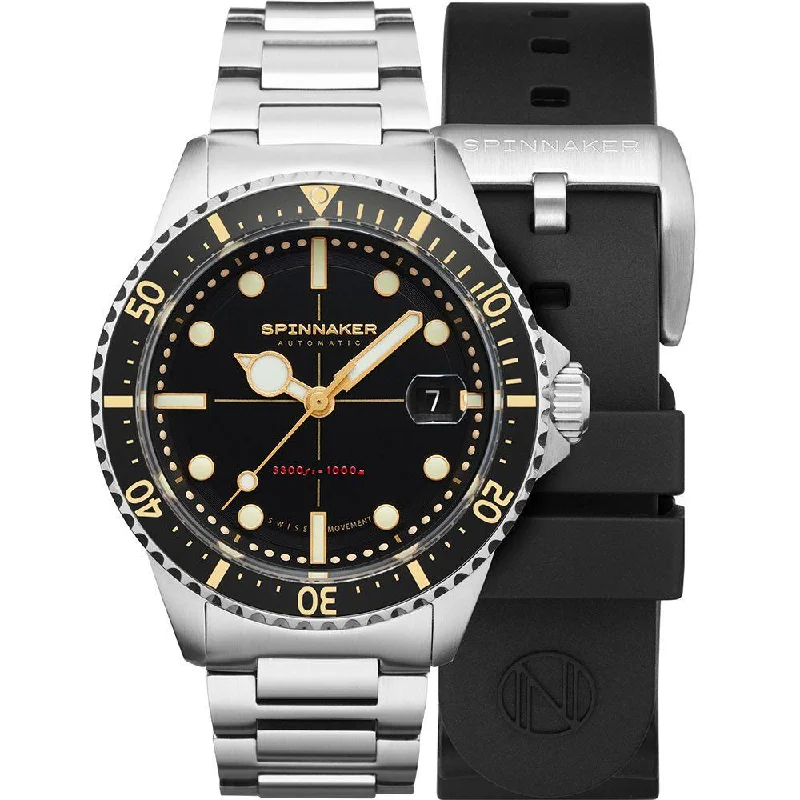 Men's Dive Watches with 200m Water Resistance -Spinnaker Men's Black Tesei Mille Metri Watch SP-5090-11