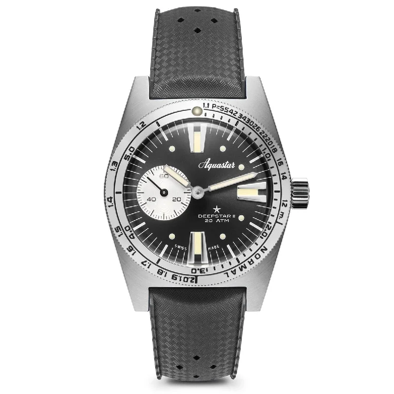 Men's Dive Watches with Functional Design -Aquastar Deepstar 2 37mm Steel Grey Dial TROPIC Strap