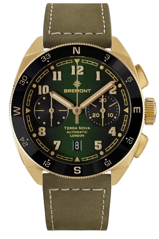 Men's Kinetic Style Dress Watches-Bremont Terra Nova 42.5mm Chronograph Bronze TN42-CHR-BZ-GN-L-S