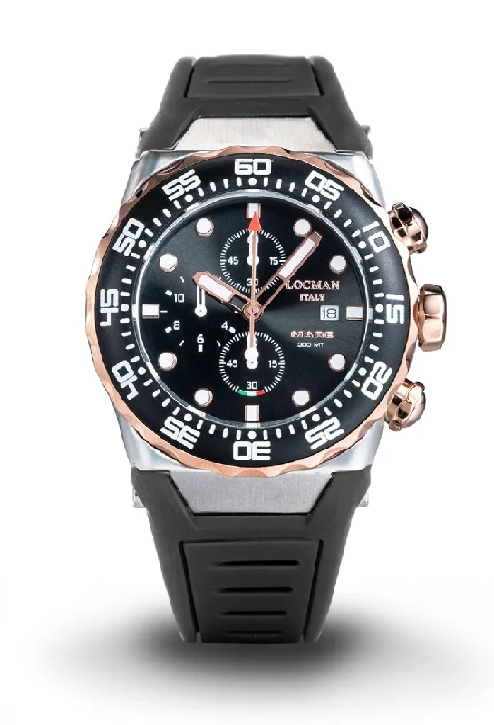 Men's Seasonal Style Sports Watches-Orologio Locman Mare Crono 300mt nero dorato silicone 0560M01R-0RBKRGSK2