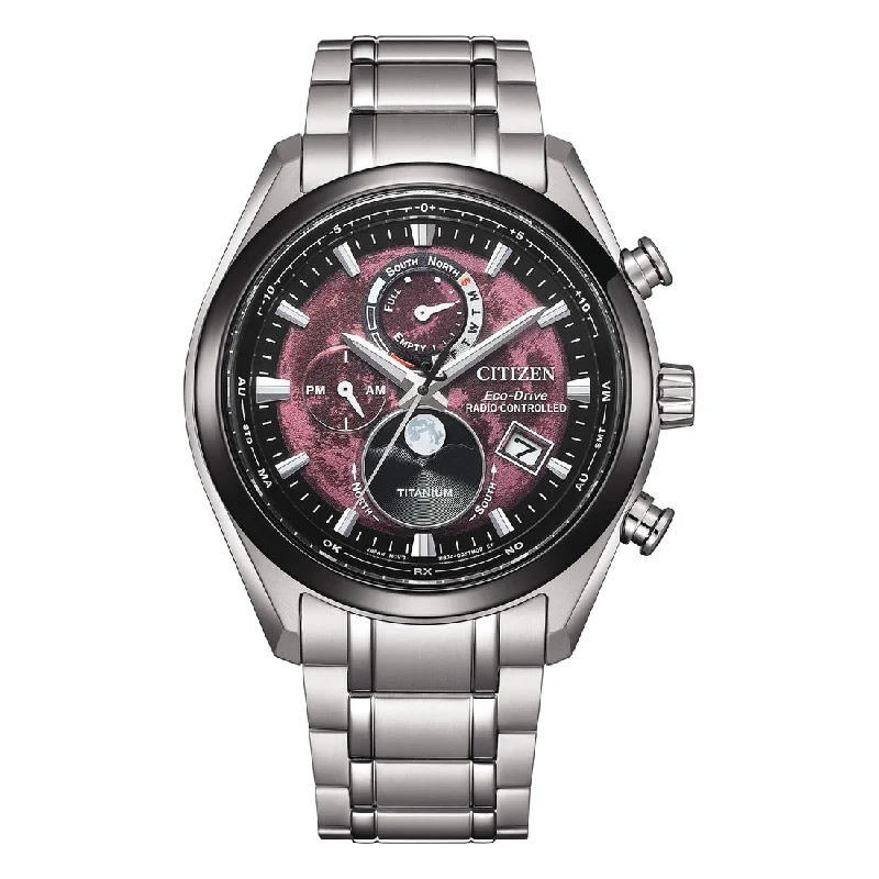Men's Leap Year Adjustment Watches-Orologio Citizen BY1018-80X radiocontrollato fasi luna bordeaux