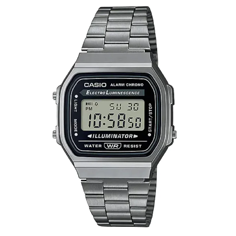 Unisex Medium Size Watches-Casio Watch Digital Vintage Gunmetal Grey A168WGG-1ADF