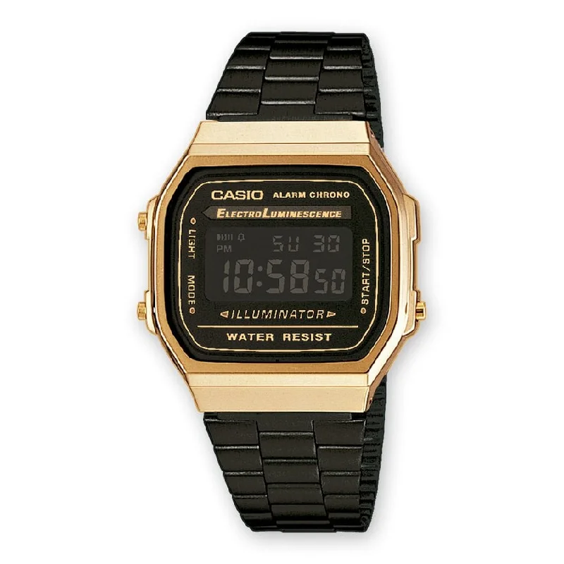 Women's Digital Style Mechanical Watches-Casio vintage A168WEGB-1BEF dorato e nero