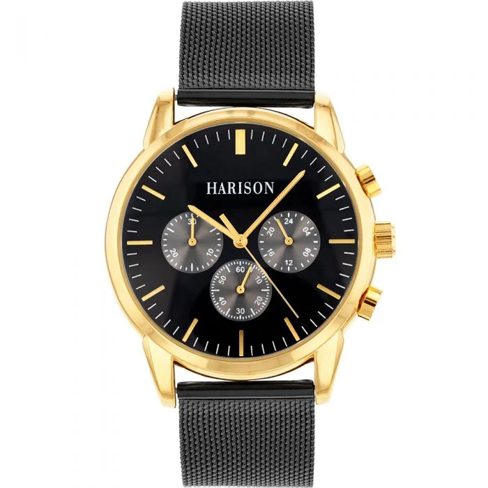 Men's Heart Rate Monitoring Digital Watches-Harison Black & Gold Men's Watch *Imitation Sub Dials*