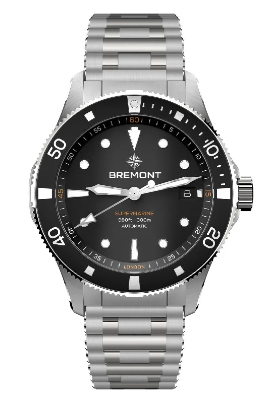 Men's Winter Dress Watches-Bremont Supermarine 300M Date SM40-DT-SS-BK-B