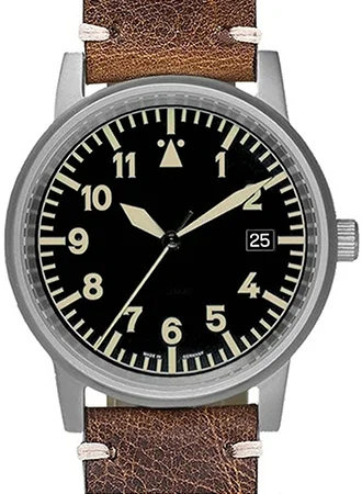 Men's Field Watches Allergy-Friendly-Vintage Aviator Grey Leather 3H100 - Sapphire