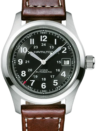 Men's Field Watches Large Size Edition-Khaki Field Automatic Black 38 on Brown Leather Ref. H70455533