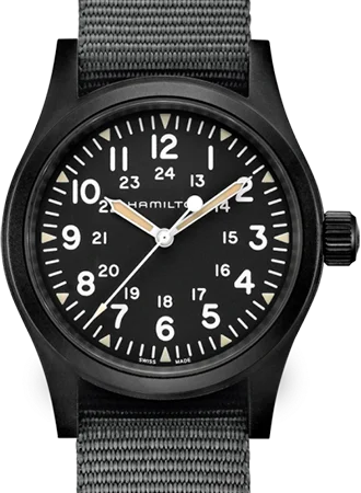 Men's 100m Field Watches-Khaki Field Mechanical Handwinding Black PVD 38 Ref. H69409930 Men's 100m Field Watches-Khaki Field Mechanical Handwinding Black PVD 38 Ref. H69409930