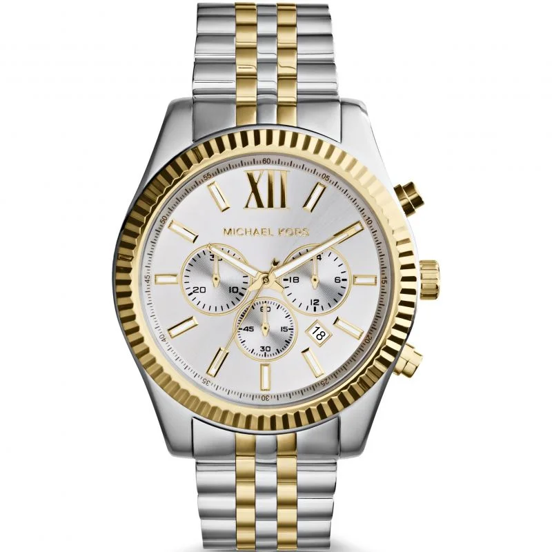 Men's Monogrammed Dress Watches-Michael Kors MK8344 Men's Lexington Chronograph Two Tone Watch