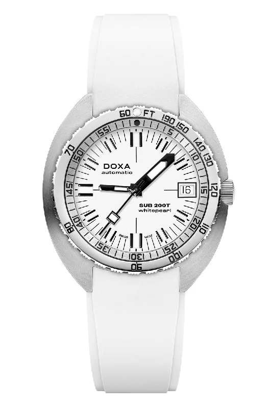 Men's Thin Case Dress Watches-Doxa Sub 200T Whitepearl 804.10.011.23