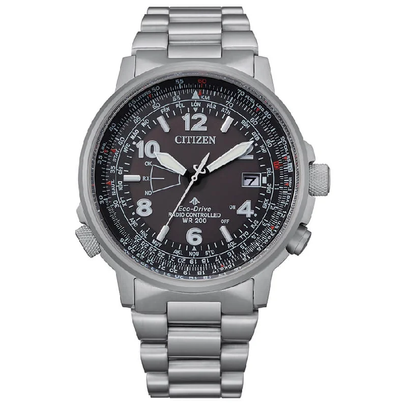 Men's Atomic Clock Synchronized Watches-Orologio Citizen CB0240-88E Pilot acciaio brown