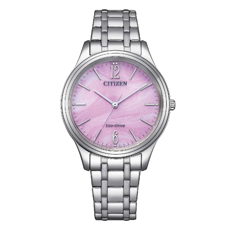 Women's Mechanical Watch Engraved-Orologio Citizen OF rosa melange in acciaio lancette silver EM0411-71X