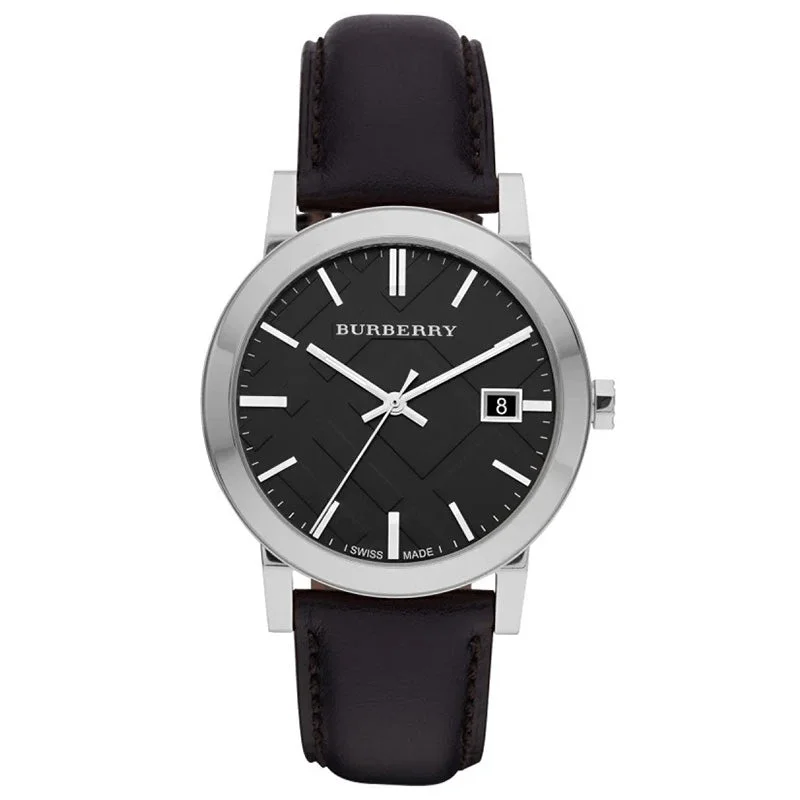 Unisex Oval Case Style Watches-Burberry BU9009 The City Check Black 38mm Watch