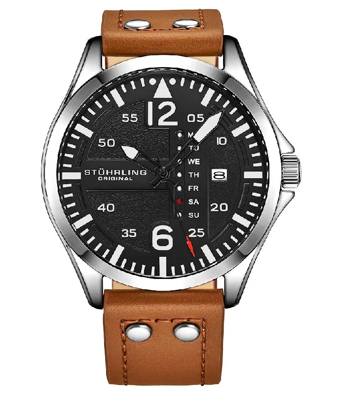 Black Dial/Silver Case/Tan Leather Strap