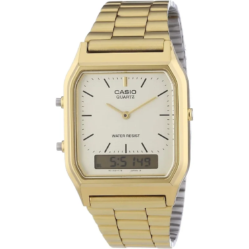 Unisex Large Size Style Watches-Casio Vintage Unisex Gold Watch AQ-230GA-9DMQYES