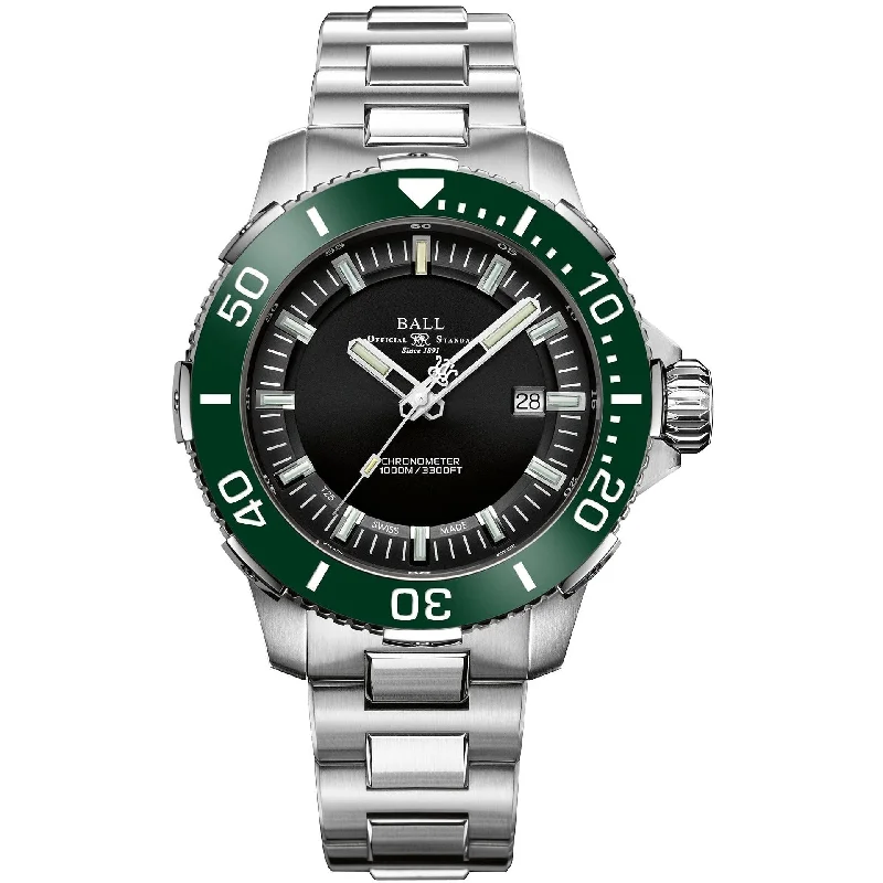 Men's Swiss Date Night Edition-Ball Engineer Hydrocarbon DeepQUEST Ceramic Men's Black Watch DM3002A-S4CJ-BK