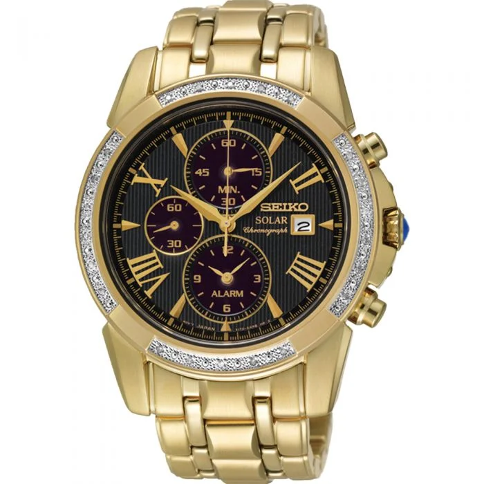 Men's Office Wear Style Digital Watches-Seiko SSC314P-9 Le Grand Sport Solar Diamond Set Watch