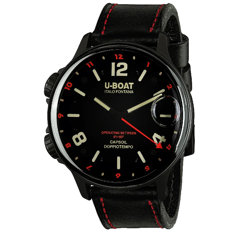 Men's Swiss Summer Edition-U-Boat Men's Watch Capsoil Doppiotempo 55mm Black Red Rehaut 9673