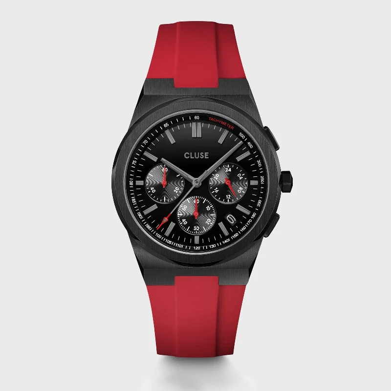 Women's Tonneau Case Design Mechanical Watches-Vigoureux Chrono Watch Silicone Red, Black Colour