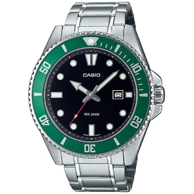 Men's French Made Sports Watches-Orologio Casio Duro MDV-107D-3AVEF nero con ghiera verde Men's French Made Sports Watches-Orologio Casio Duro MDV-107D-3AVEF nero con ghiera verde